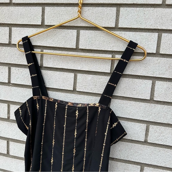 Joseph Ribkoff Black Gold Chain Print Corset Tank Top Structured Evening Size 12 - Picture 2 of 9